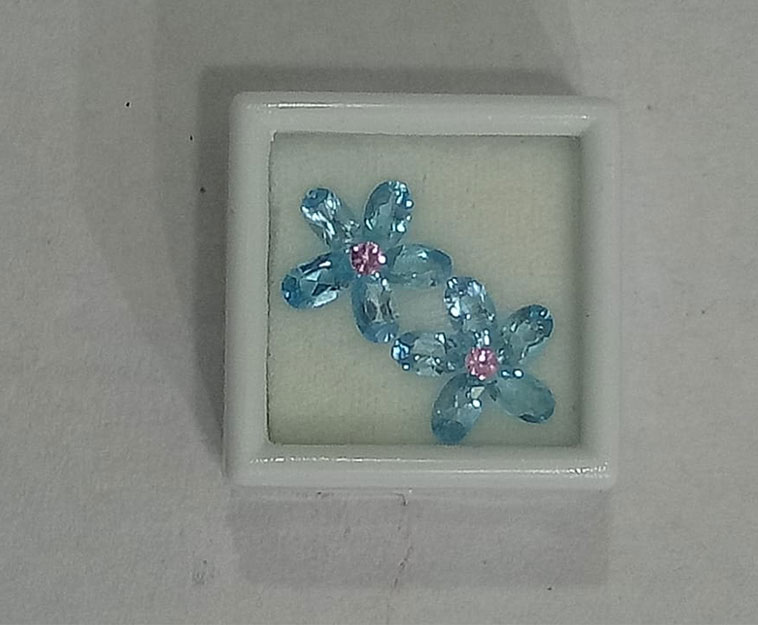 Blue Topaz & garnets, for ears studs.