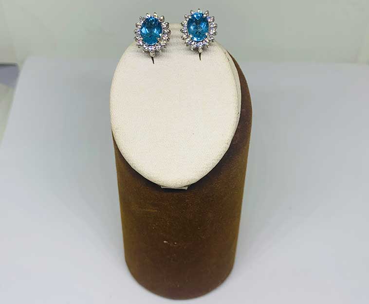 Blue Topaz Silver Cluster Studs