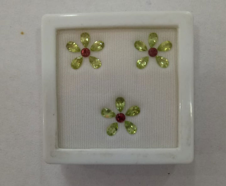 Peridot and garnets.