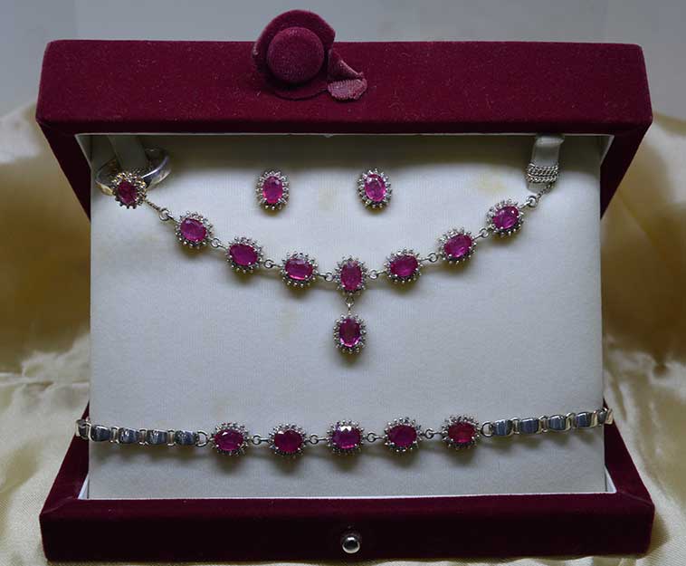 Ruby Cluster Silver Set