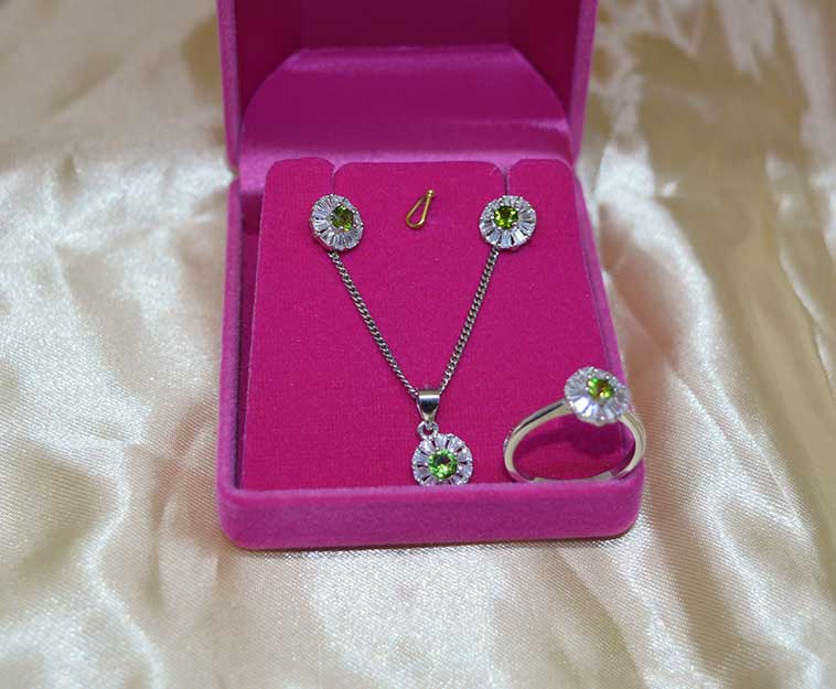 Tourmaline Cluster Silver Set